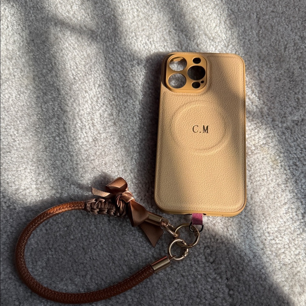 Tan Leather Phone Case with Strap